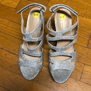 Velcro strapped glittery heels